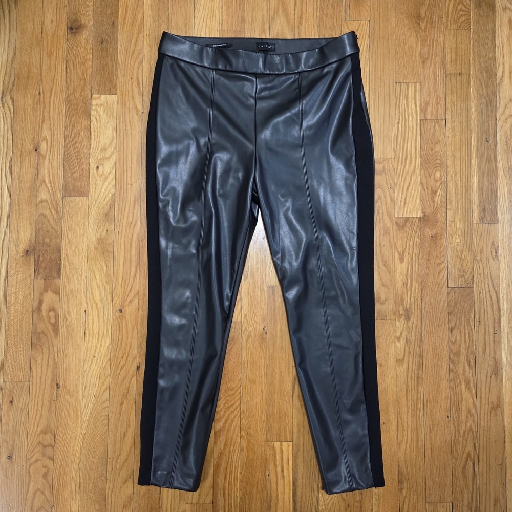 Talbots Womens Faux Leather Minimlist Porland Pant Pull On‎ Party Black 14